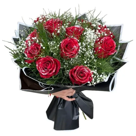 Ramo de 12 rosas importadas con brillo 